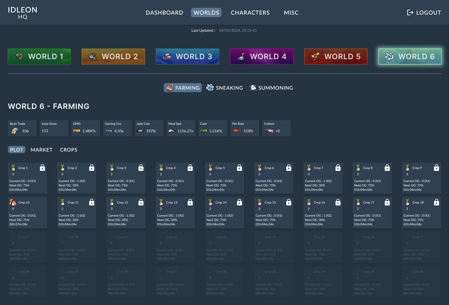 Design frame of the farming skill for world 6